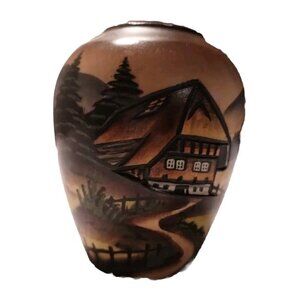 Handarbeit Black Forest German‎ Hand Carved Painted 3D Wood Vase Vintage